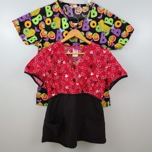 Lot of 2 Nurse Scrubs Disney Mickey Halloween Boo